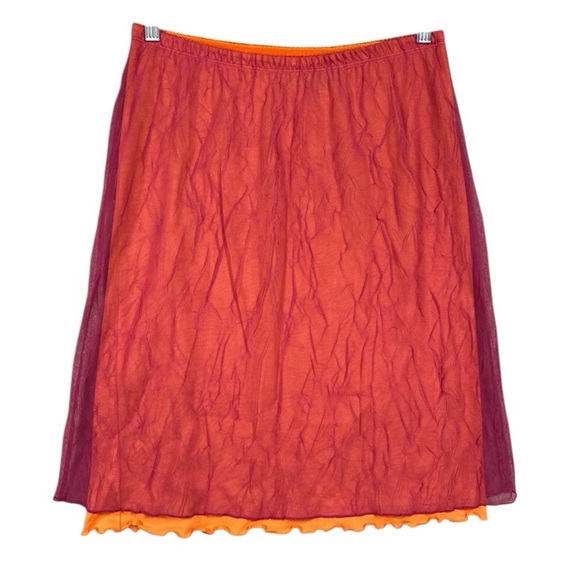 Vintage Guess Y2K Crinkle Mesh Overlay Midi Skirt Fairy Lettuce Hem Size L - Picture 1 of 6